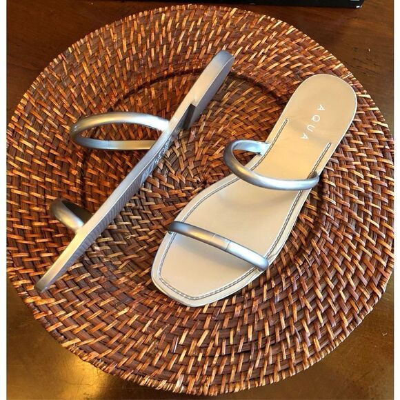 AQUA - L Sz 6 Flat Jelly Sandals. PVC Upper & Sole - Pewter Metallic NEW IN BOX! - Picture 9 of 12